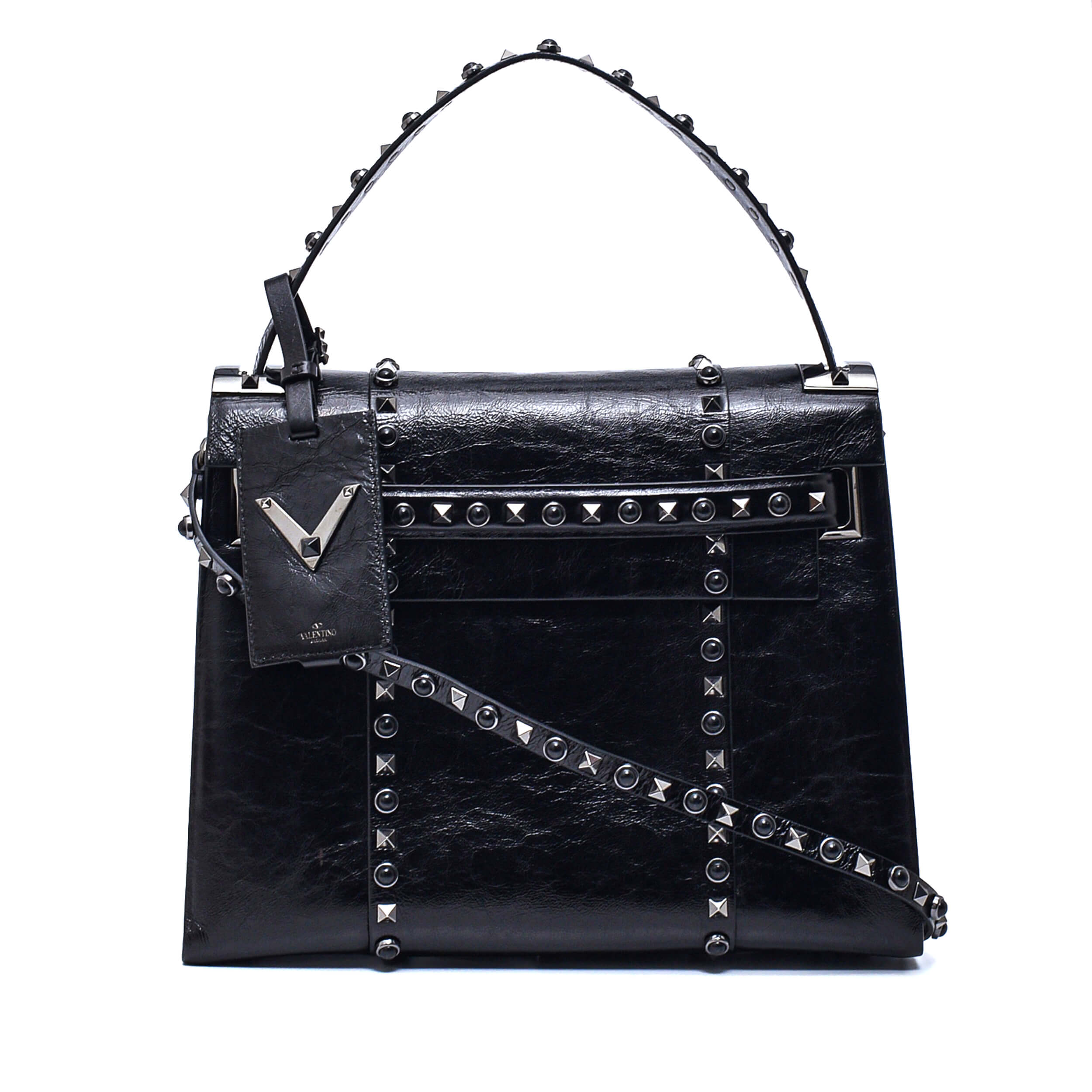 Valentino- So Black Patent Leather My Rockstud Rolling Tote Bag